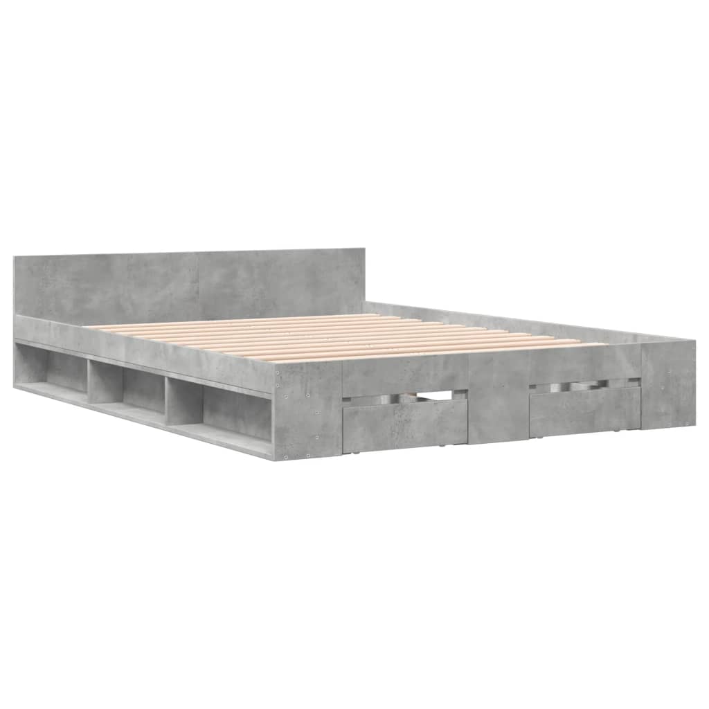 vidaXL Bed Frame with Drawers without Mattress Concrete Grey 140x190 cm