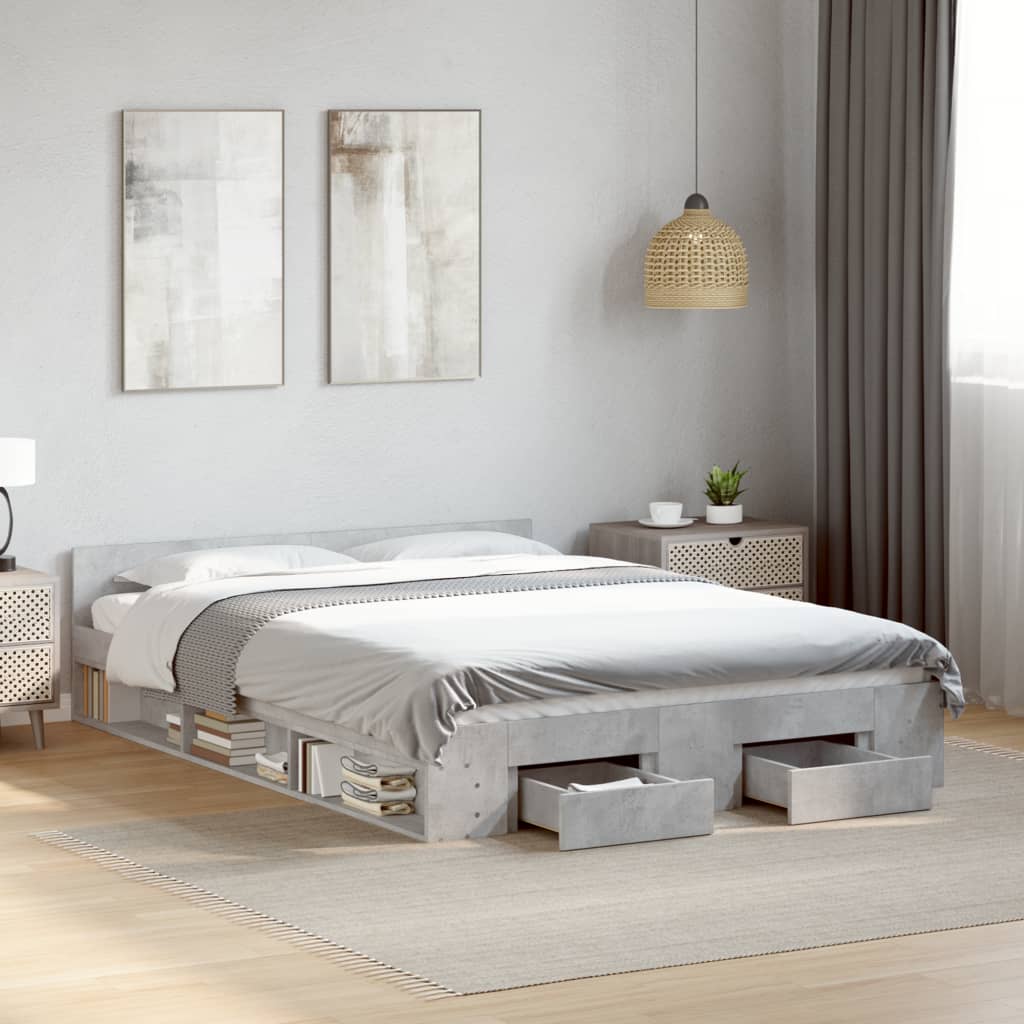 vidaXL Bed Frame with Drawers without Mattress Concrete Grey 140x190 cm