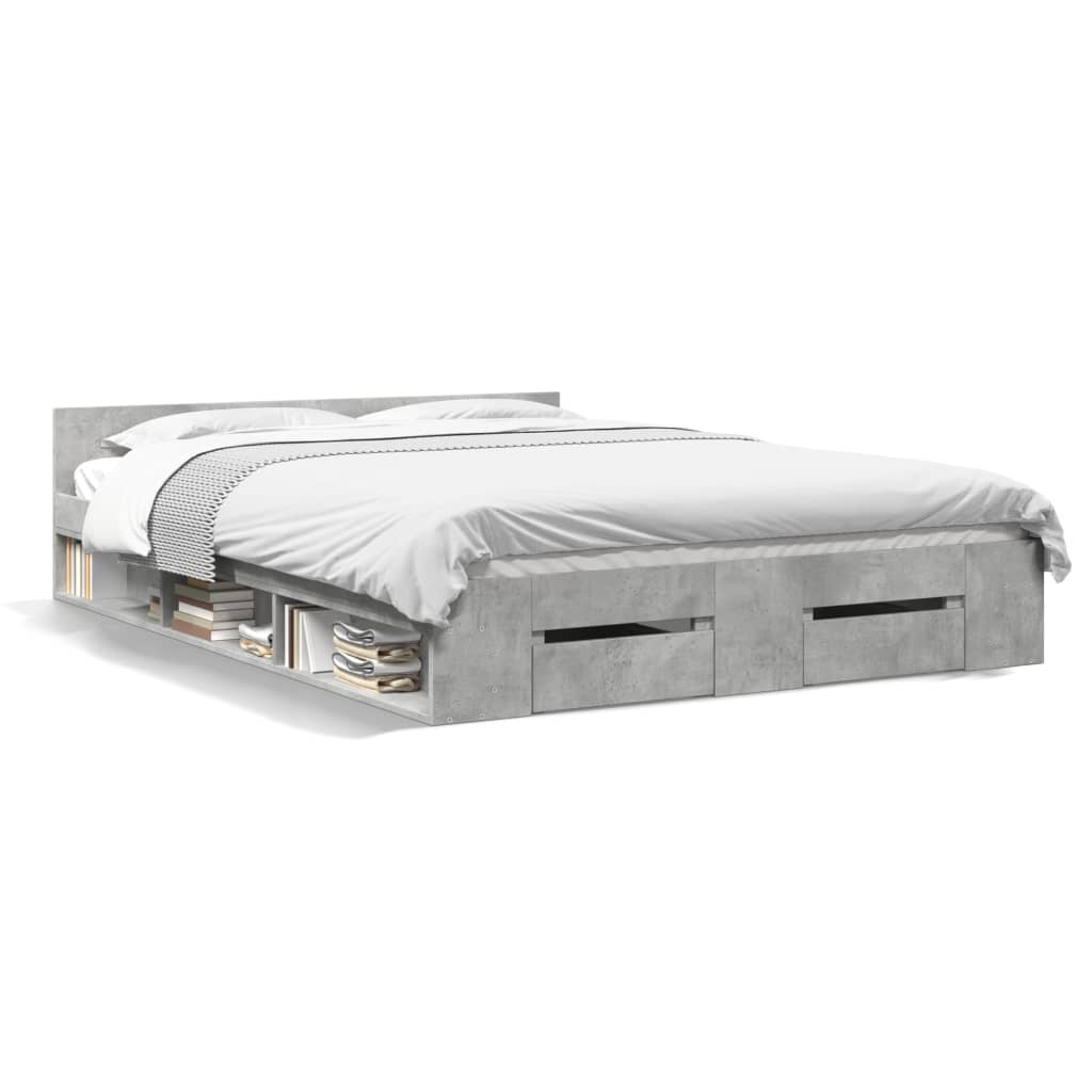 vidaXL Bed Frame with Drawers without Mattress Concrete Grey 140x190 cm