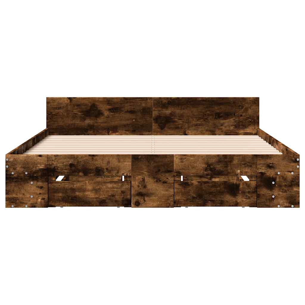 Bed Frame with Drawers without Mattress Smoked Oak 140x190 cm