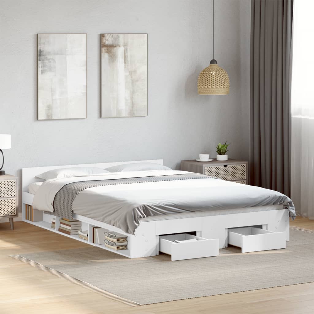 vidaXL Bed Frame with Drawers without Mattress White 135x190 cm Double