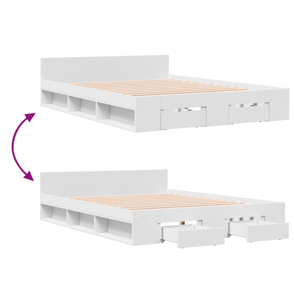 vidaXL Bed Frame with Drawers without Mattress White 135x190 cm Double