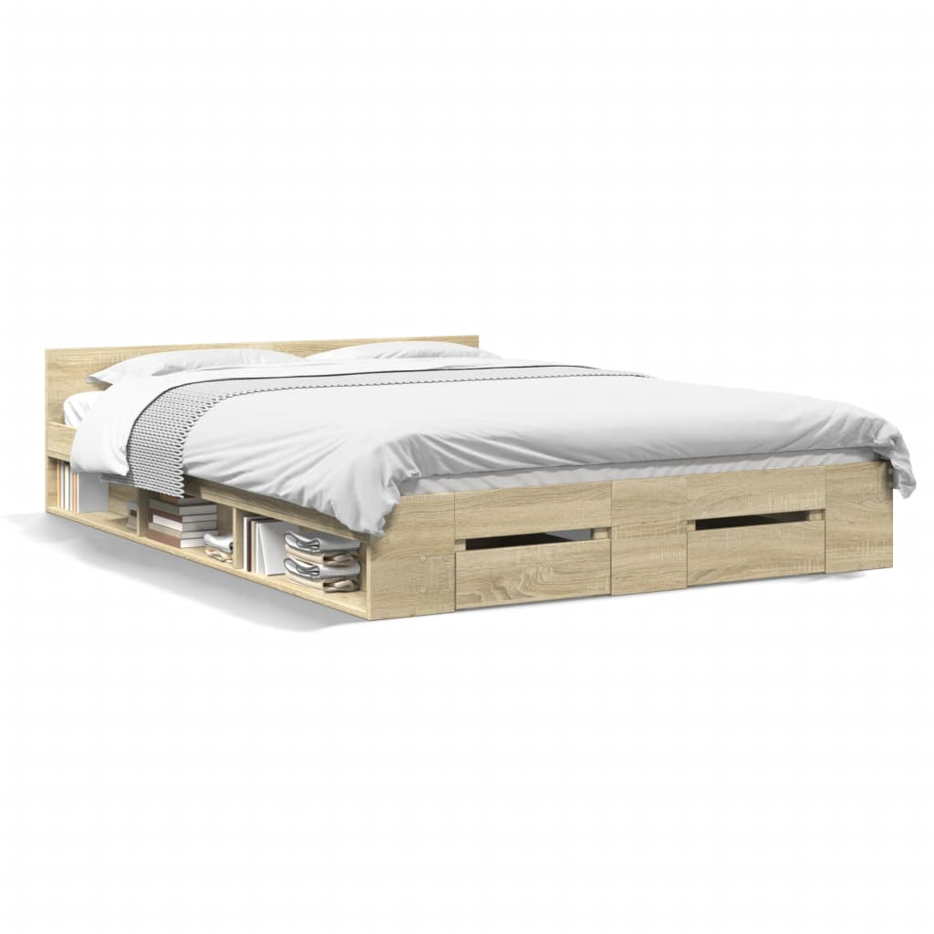 Bed Frame with Drawers without Mattress Sonoma Oak 135x190 cm Double