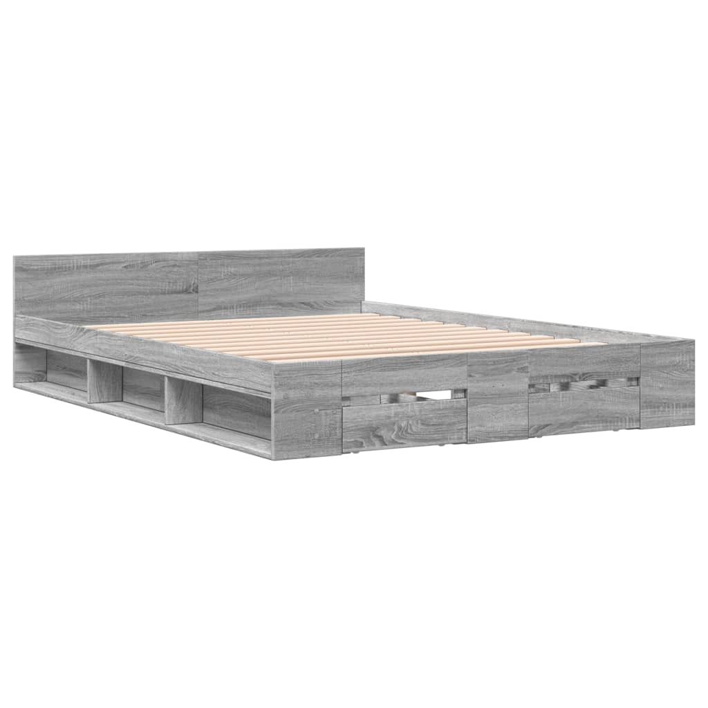 Bed Frame with Drawers without Mattress Grey Sonoma 135x190 cm Double