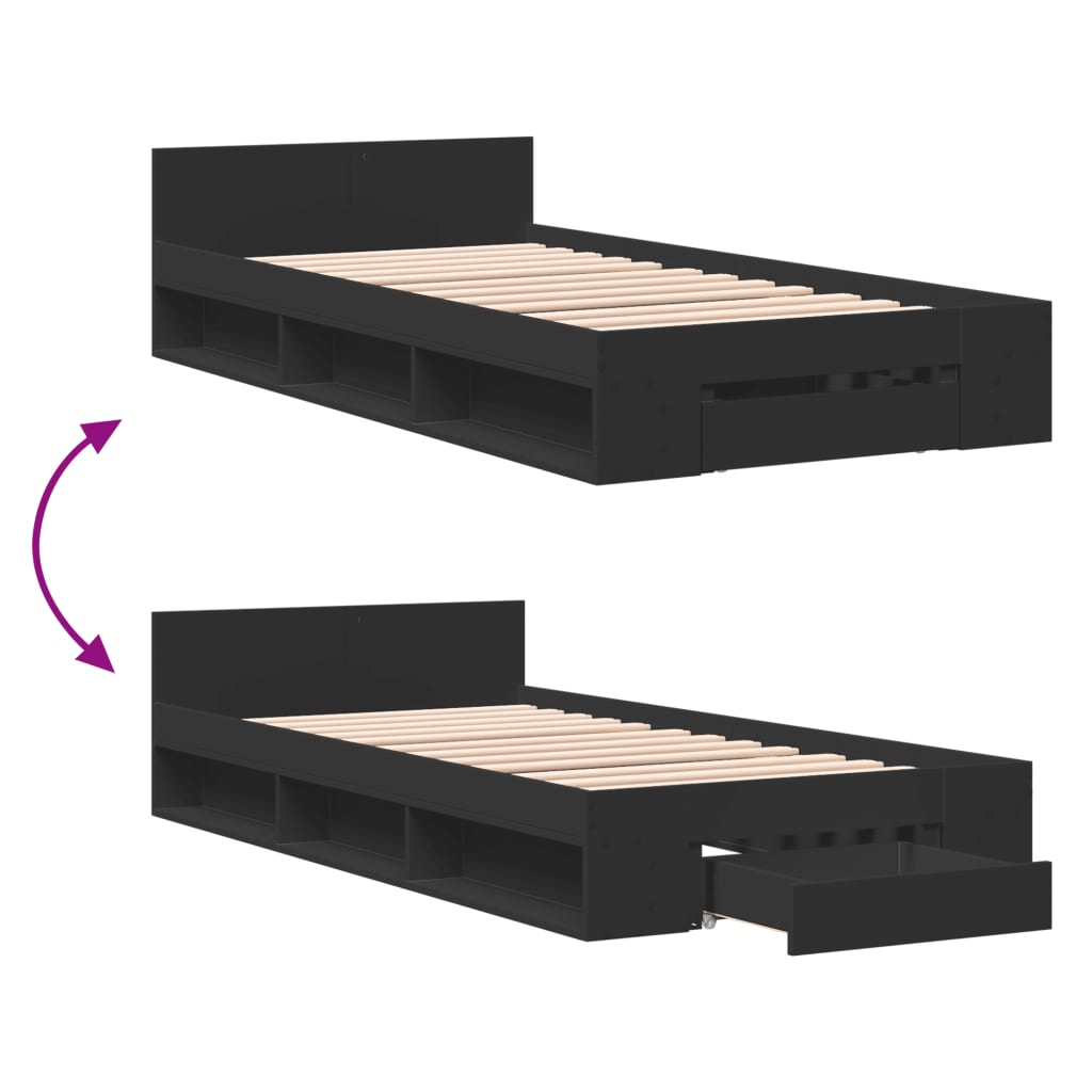 Bed Frame with Drawer without Mattress Black 90x190 cm Single