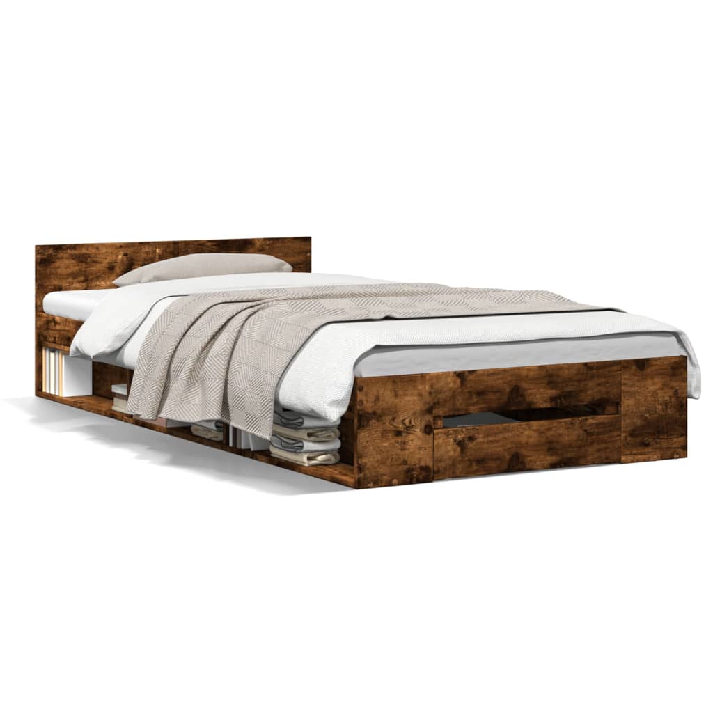Bed Frame with Drawer without Mattress Smoked Oak 90x190 cm Single
