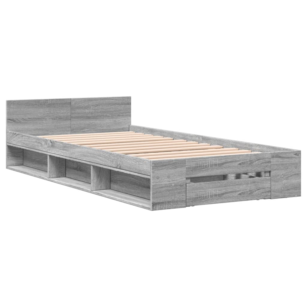 vidaXL Bed Frame with Drawer without Mattress Grey Sonoma 90x190 cm Single