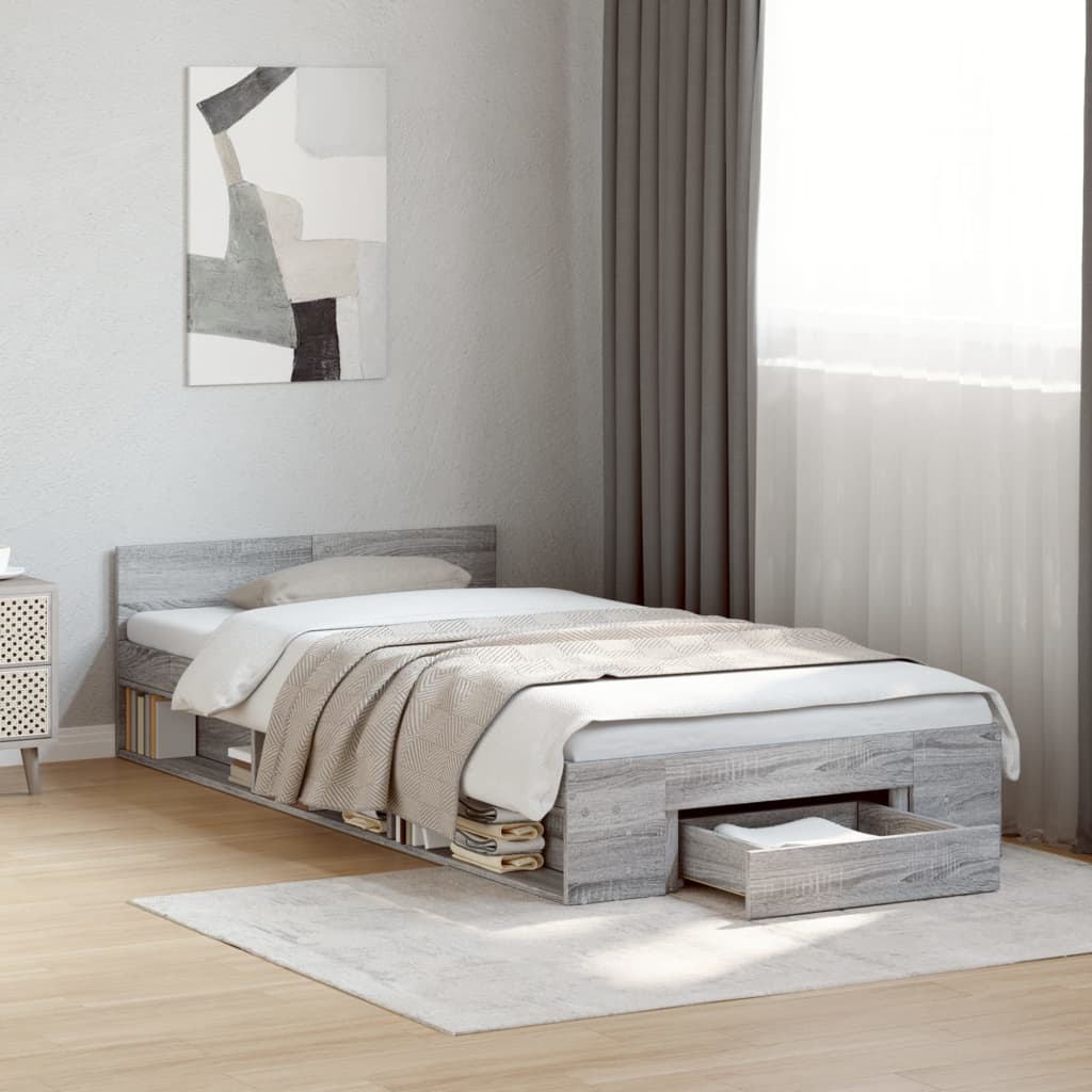 vidaXL Bed Frame with Drawer without Mattress Grey Sonoma 90x190 cm Single