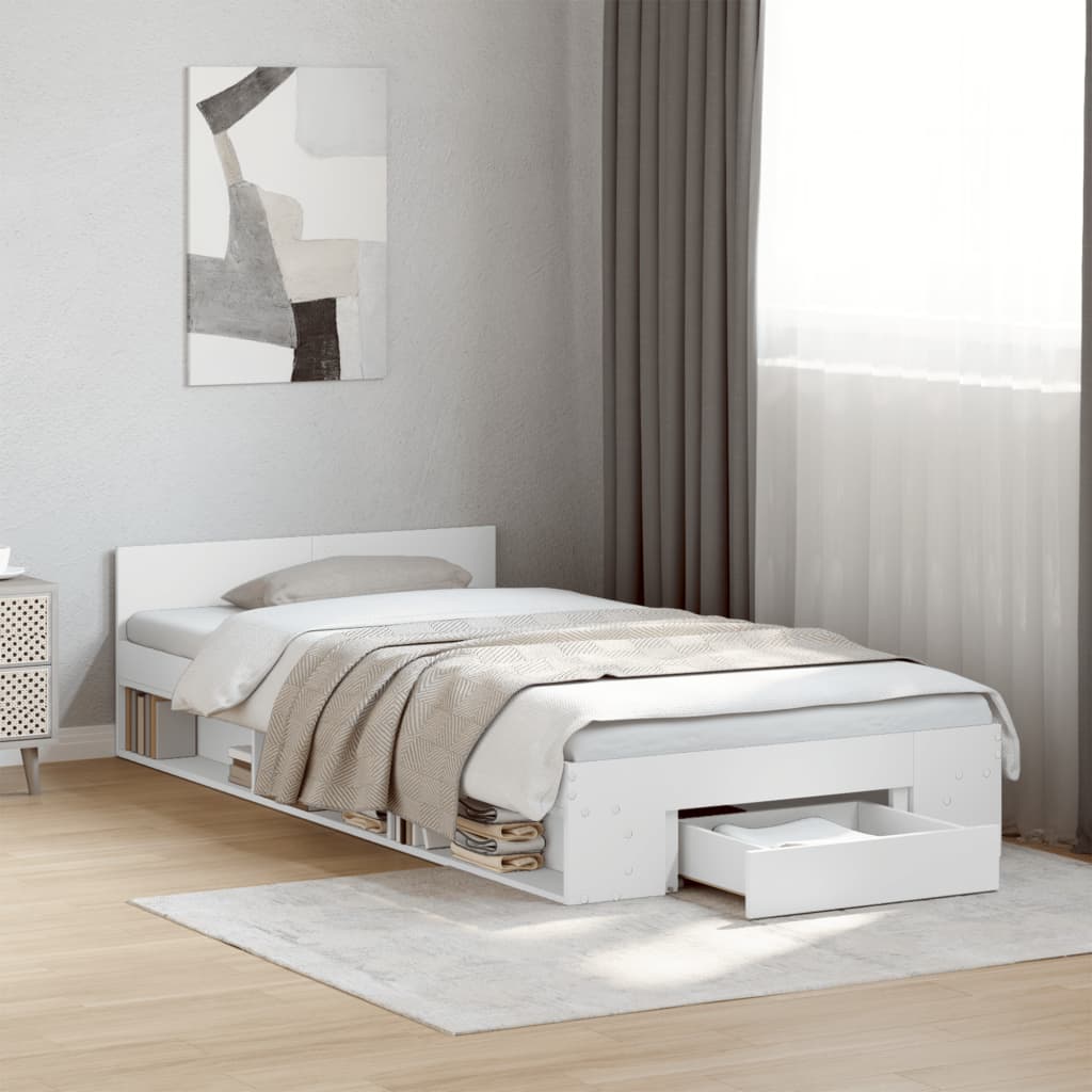Bed Frame with Drawer without Mattress White 100x200 cm