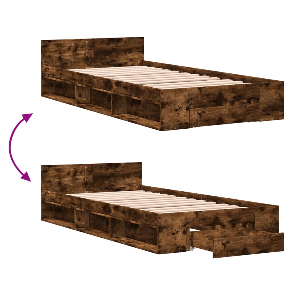 vidaXL Bed Frame with Drawer without Mattress Smoked Oak 90x200 cm