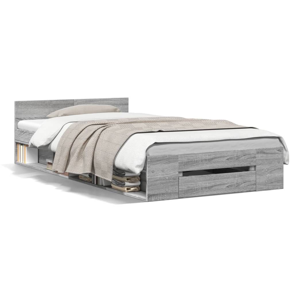 Bed Frame with Drawer without Mattress Grey Sonoma 75x190 cm Small Single