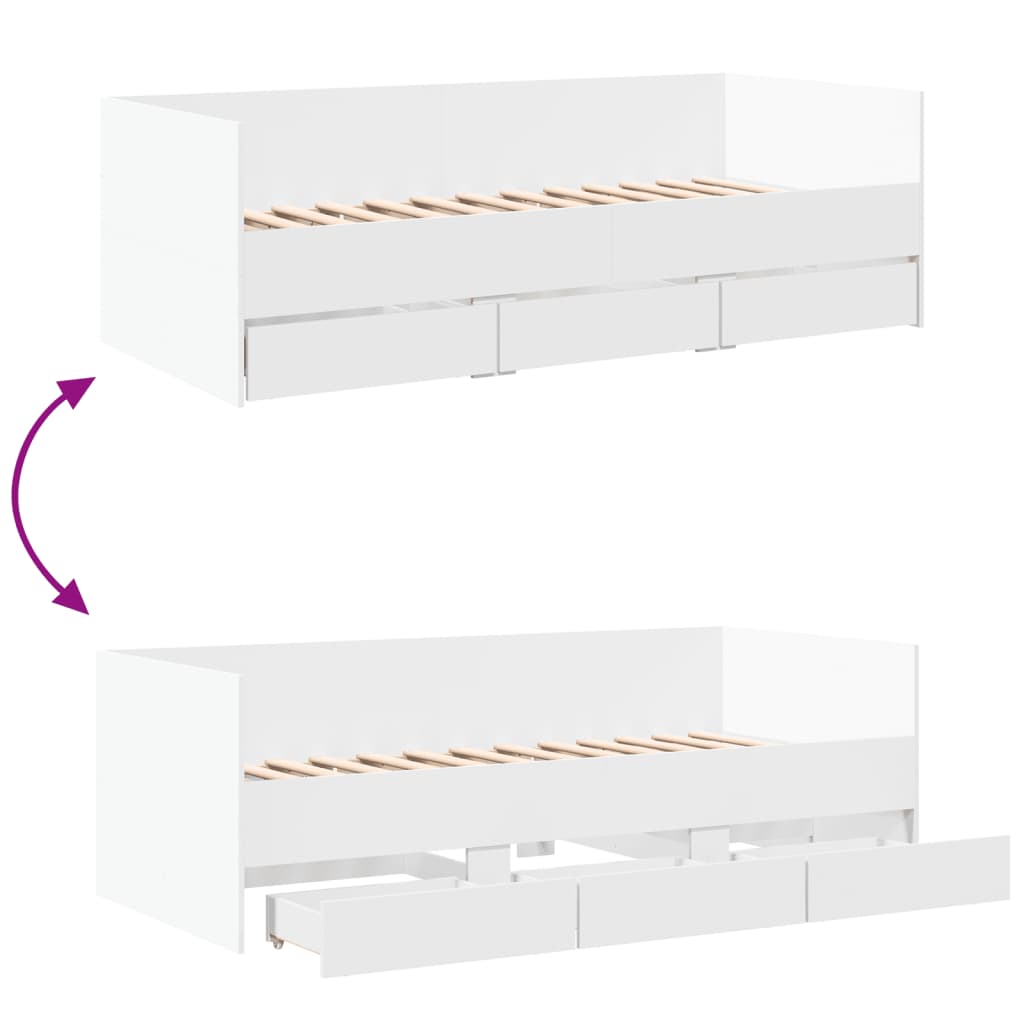 vidaXL Daybed with Drawers without Mattress White 90x200 cm