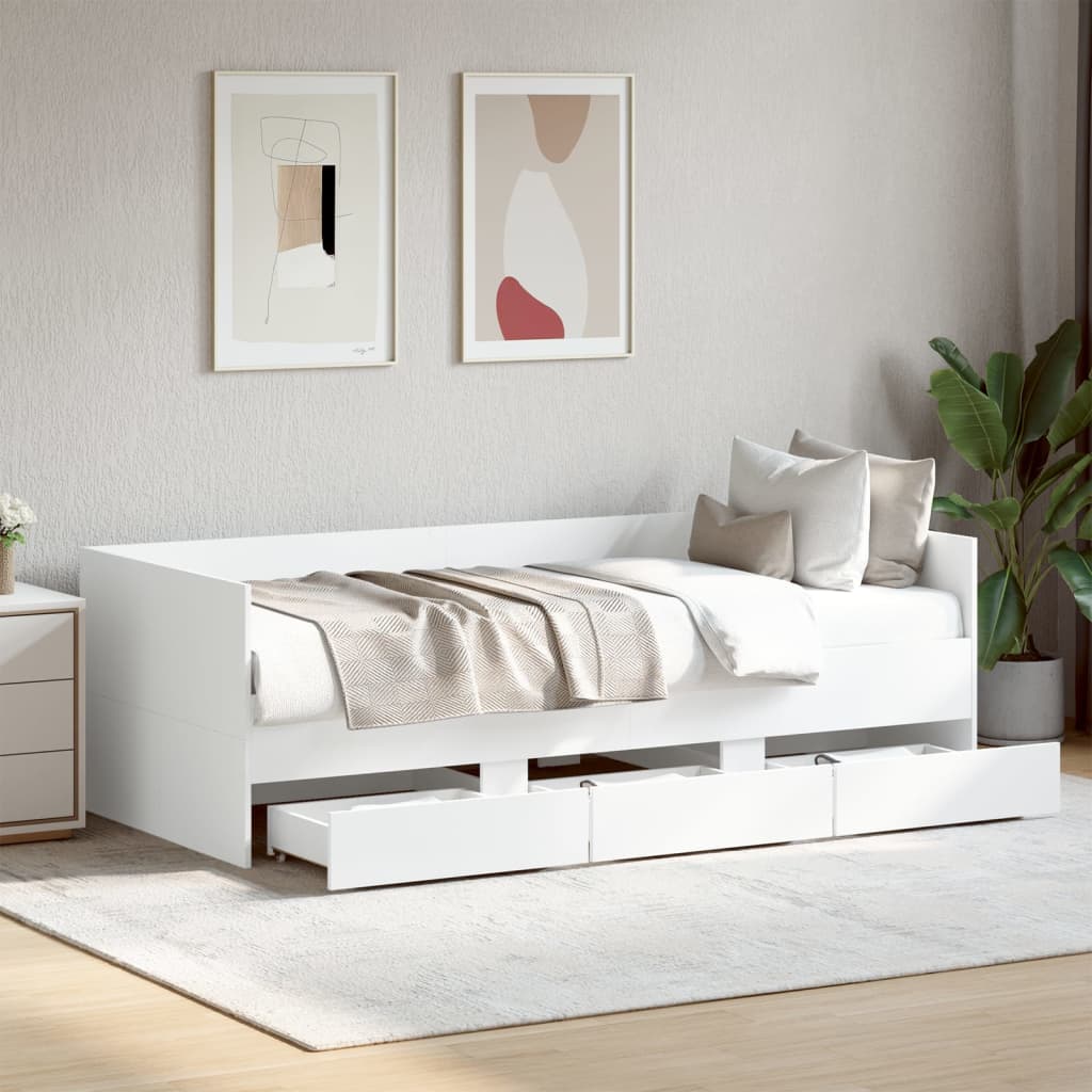 vidaXL Daybed with Drawers without Mattress White 90x200 cm