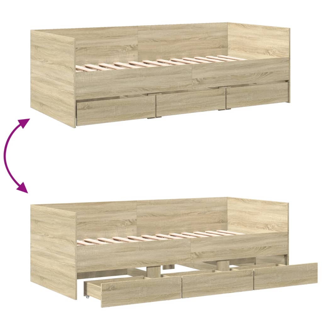 Daybed with Drawers without Mattress Sonoma Oak 90x200 cm
