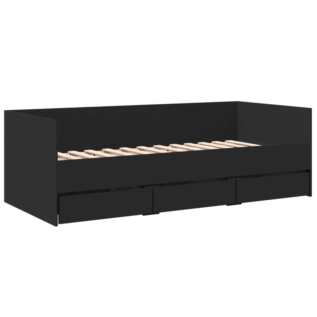 vidaXL Daybed with Drawers without Mattress Black 90x190 cm Single