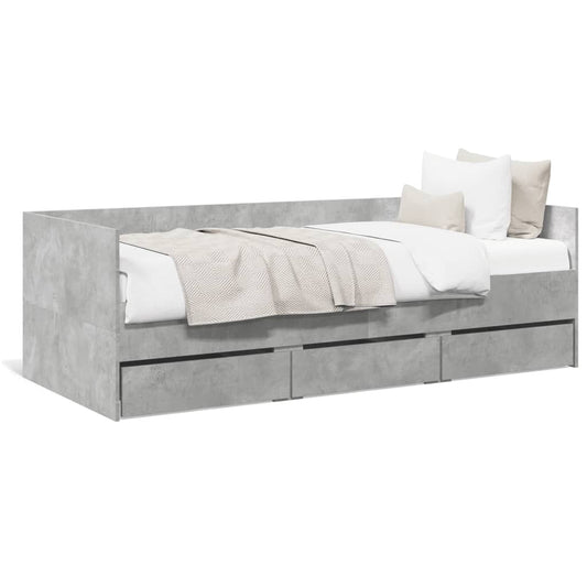 vidaXL Daybed with Drawers without Mattress Concrete Grey 90x190 cm Single