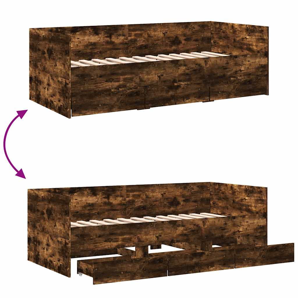 Daybed with Drawers without Mattress Smoked Oak 90x190 cm Single