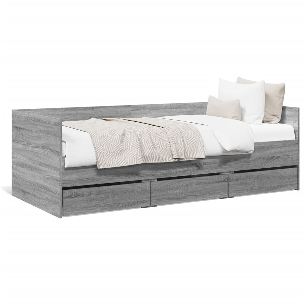 vidaXL Daybed with Drawers without Mattress Grey Sonoma 90x190 cm Single