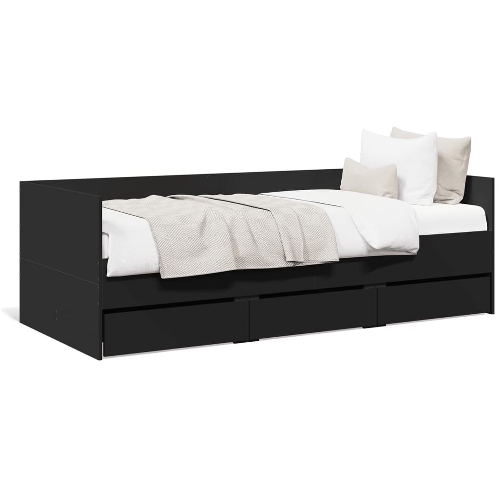 Daybed with Drawers without Mattress Black 75x190 cm Small Single