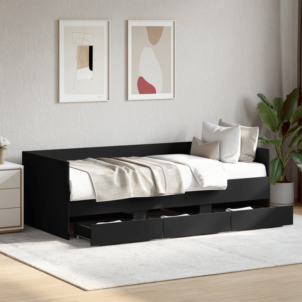 Daybed with Drawers without Mattress Black 75x190 cm Small Single