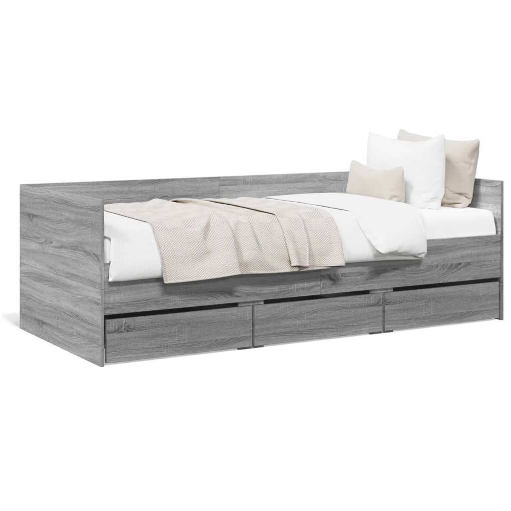Daybed with Drawers without Mattress Grey Sonoma 75x190 cm Small Single