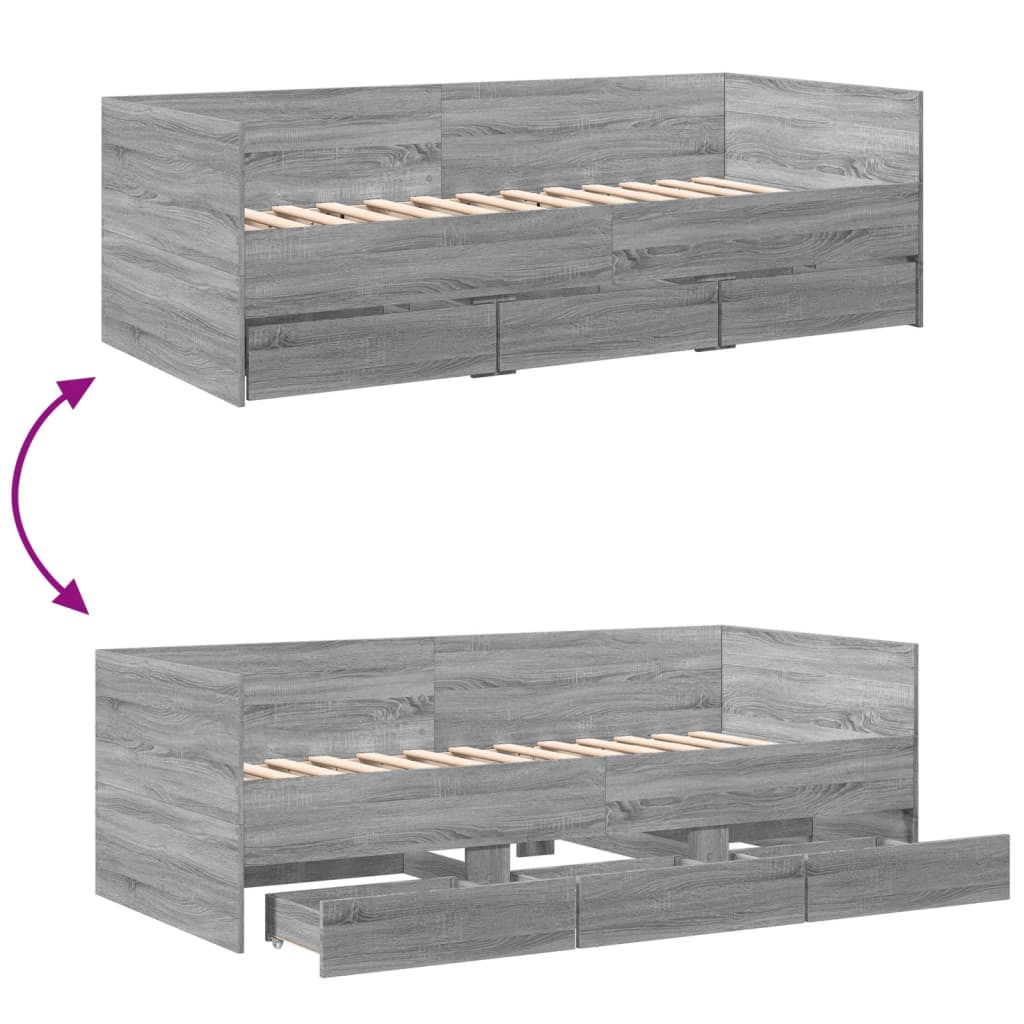 Daybed with Drawers without Mattress Grey Sonoma 75x190 cm Small Single