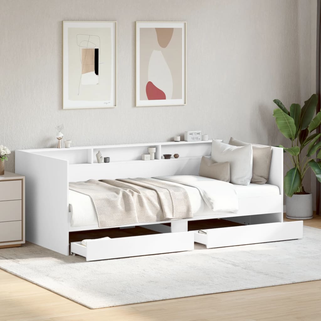 vidaXL Daybed with Drawers without Mattress White 100x200 cm