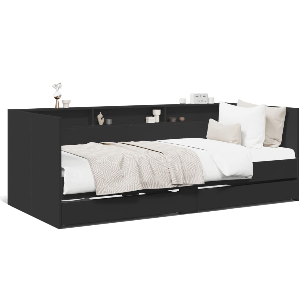 vidaXL Daybed with Drawers without Mattress Black 100x200 cm