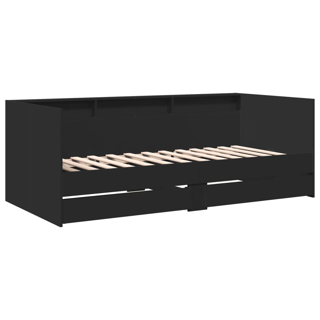 vidaXL Daybed with Drawers without Mattress Black 100x200 cm