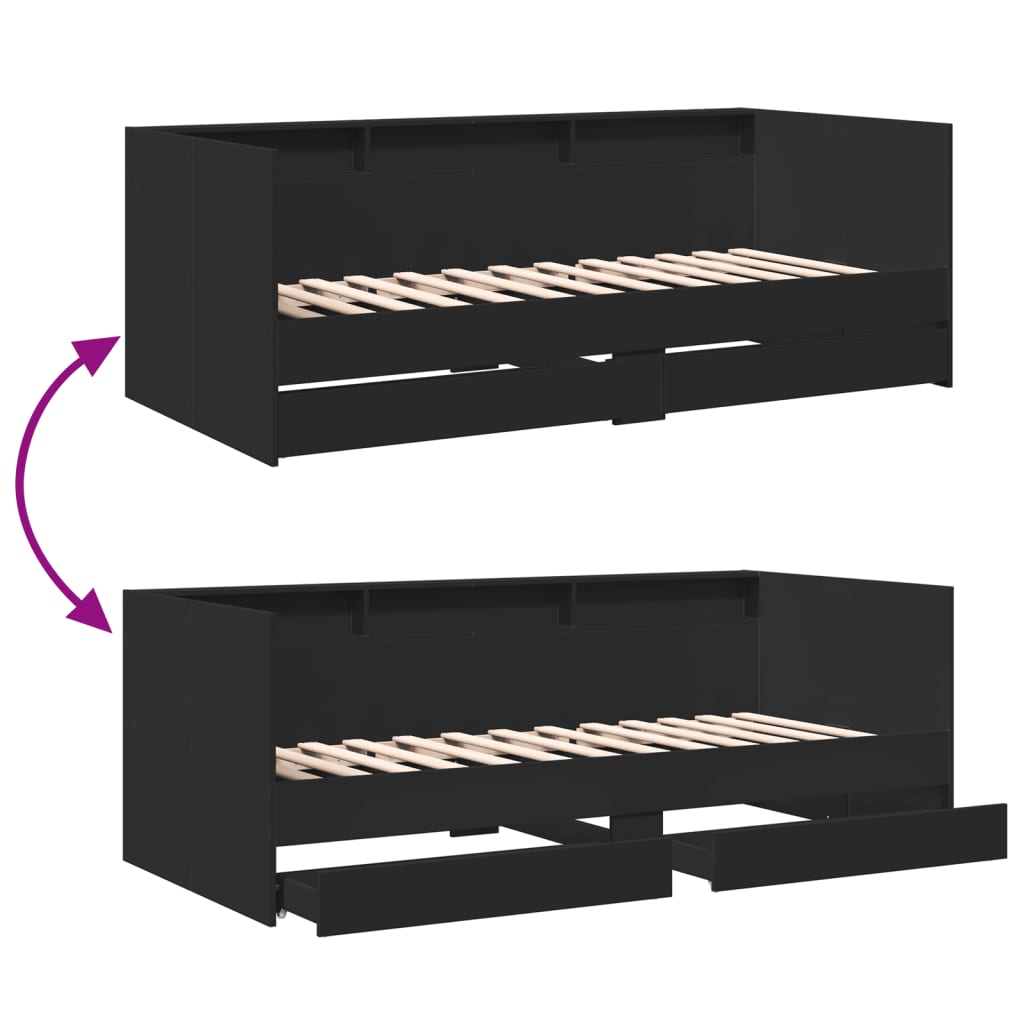 vidaXL Daybed with Drawers without Mattress Black 100x200 cm