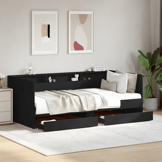 vidaXL Daybed with Drawers without Mattress Black 100x200 cm