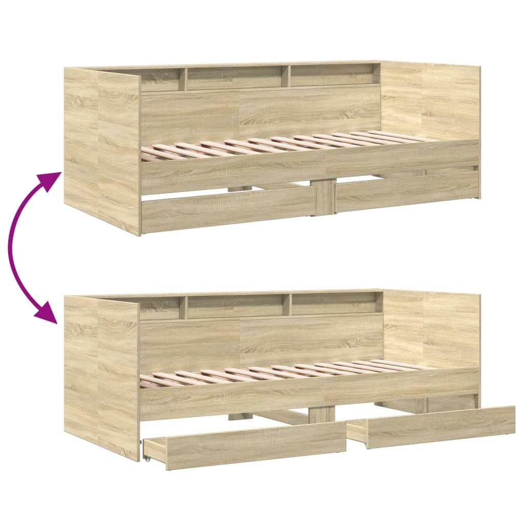 vidaXL Daybed with Drawers without Mattress Sonoma Oak 100x200 cm