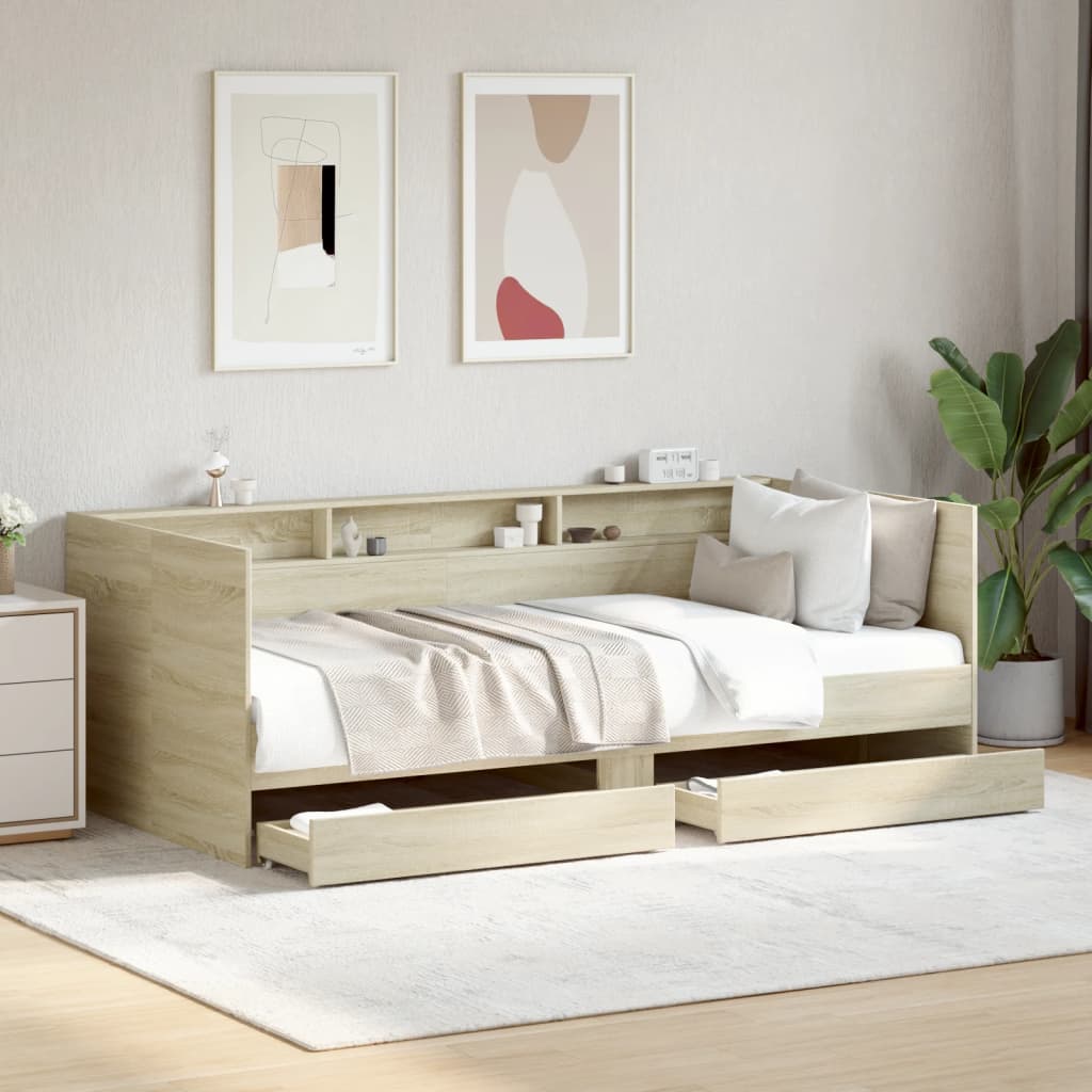 vidaXL Daybed with Drawers without Mattress Sonoma Oak 100x200 cm