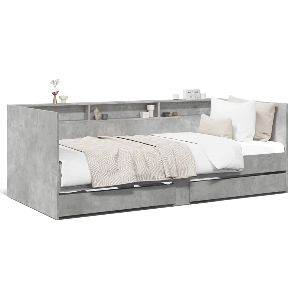 vidaXL Daybed with Drawers without Mattress Concrete Grey 100x200 cm