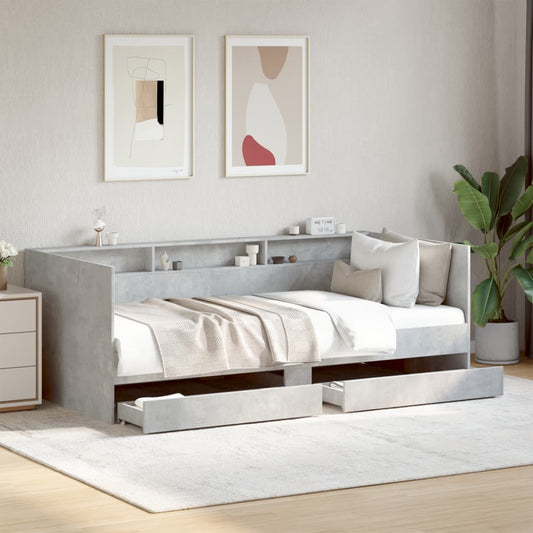 vidaXL Daybed with Drawers without Mattress Concrete Grey 100x200 cm