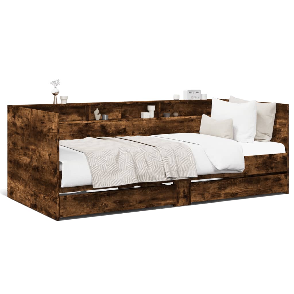 vidaXL Daybed with Drawers without Mattress Smoked Oak 100x200 cm