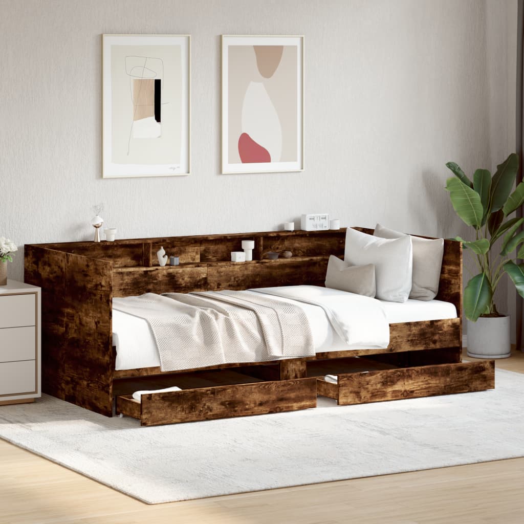 vidaXL Daybed with Drawers without Mattress Smoked Oak 100x200 cm