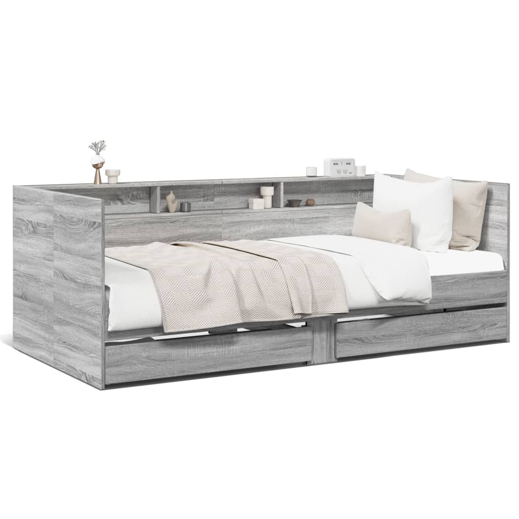 vidaXL Daybed with Drawers without Mattress Grey Sonoma 100x200 cm