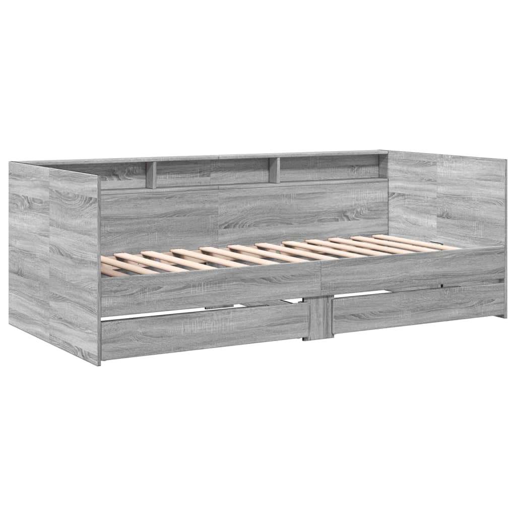 vidaXL Daybed with Drawers without Mattress Grey Sonoma 100x200 cm