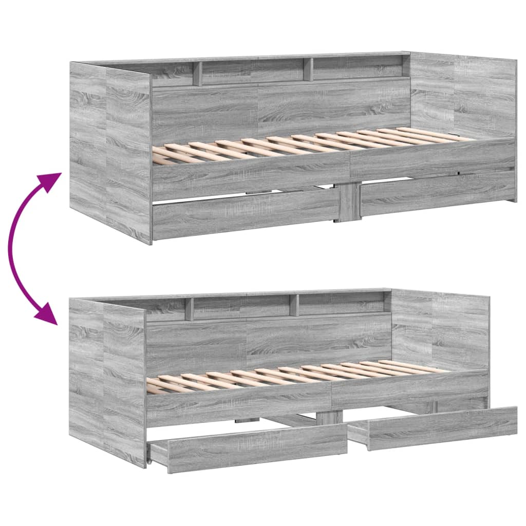 vidaXL Daybed with Drawers without Mattress Grey Sonoma 100x200 cm