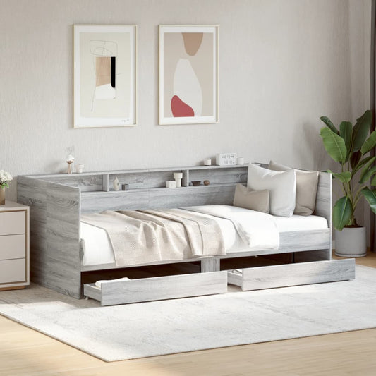 vidaXL Daybed with Drawers without Mattress Grey Sonoma 100x200 cm