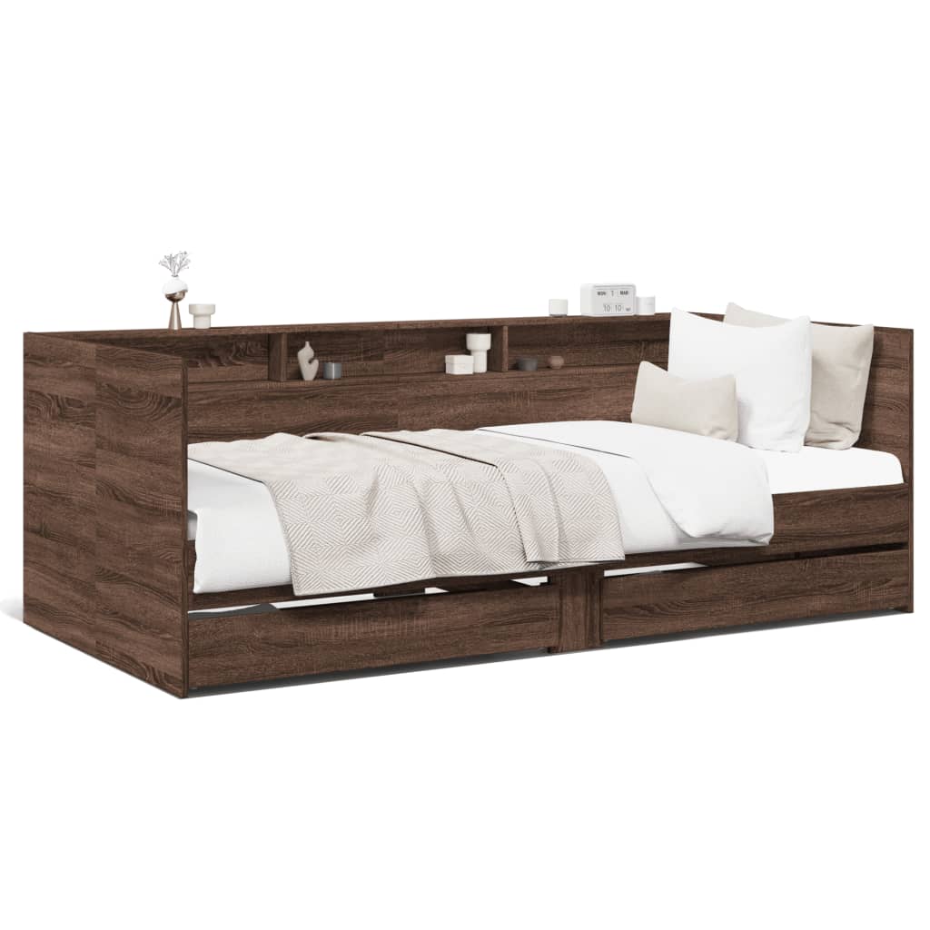 vidaXL Daybed with Drawers without Mattress Brown Oak 100x200 cm