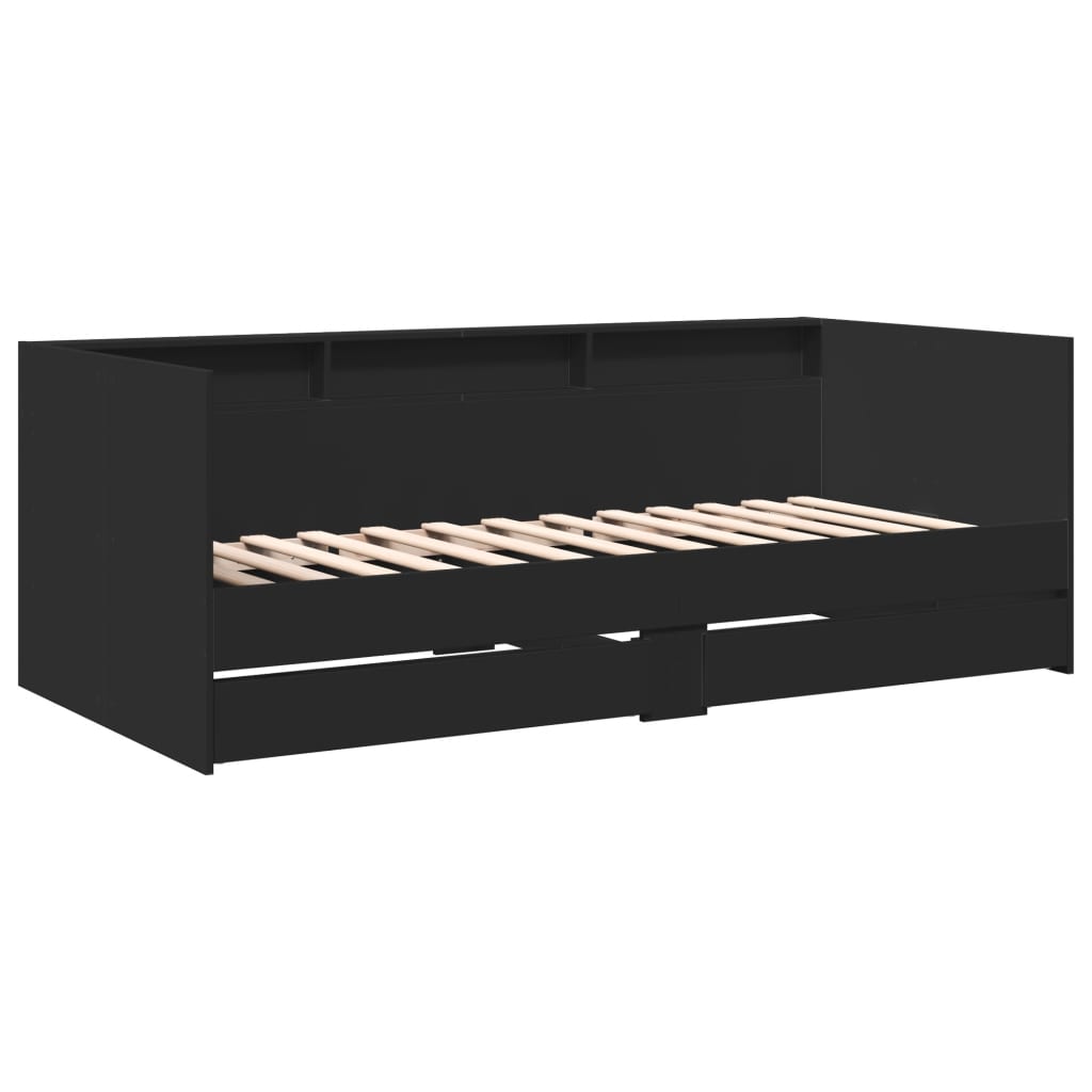 vidaXL Daybed with Drawers without Mattress Black 90x200 cm