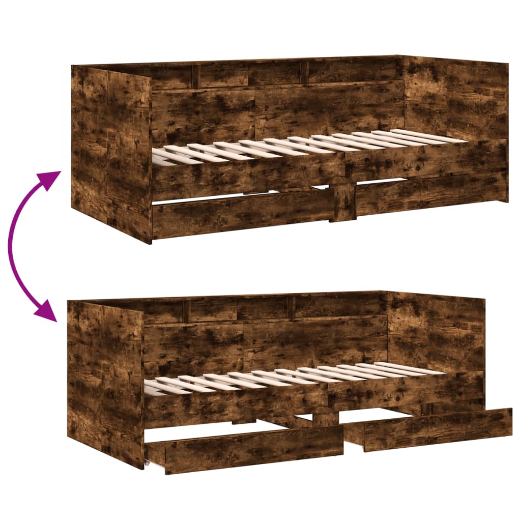 vidaXL Daybed with Drawers without Mattress Smoked Oak 90x200 cm