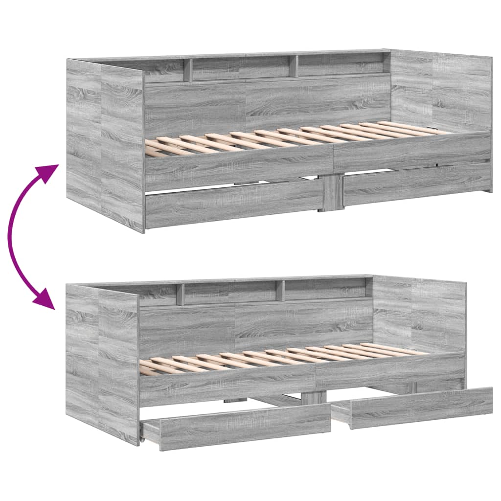 vidaXL Daybed with Drawers without Mattress Grey Sonoma 90x200 cm