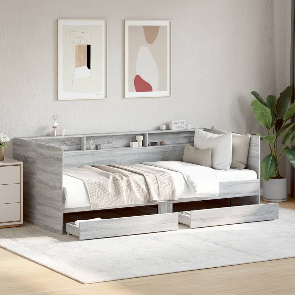 vidaXL Daybed with Drawers without Mattress Grey Sonoma 90x200 cm