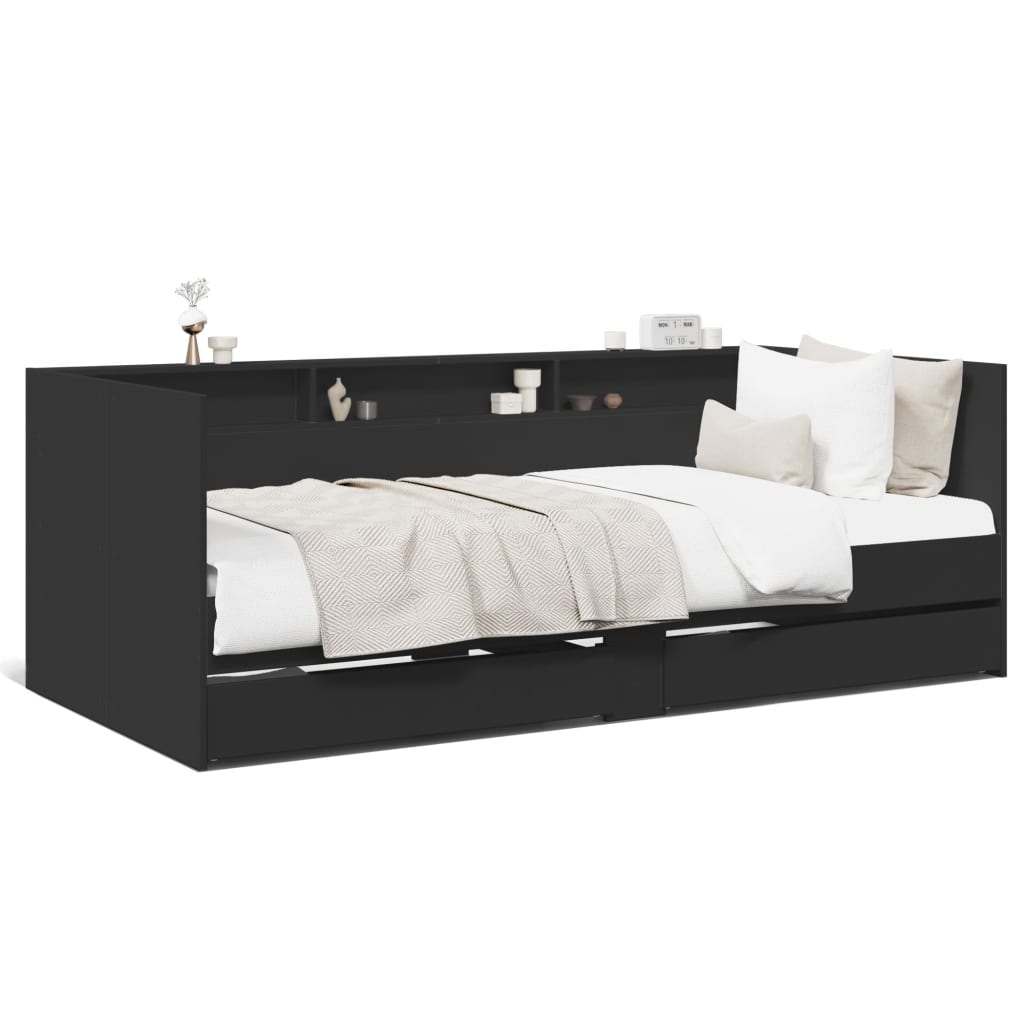 vidaXL Daybed with Drawers without Mattress Black 90x190 cm Single