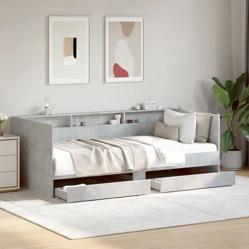 vidaXL Daybed with Drawers without Mattress Concrete Grey 90x190 cm Single