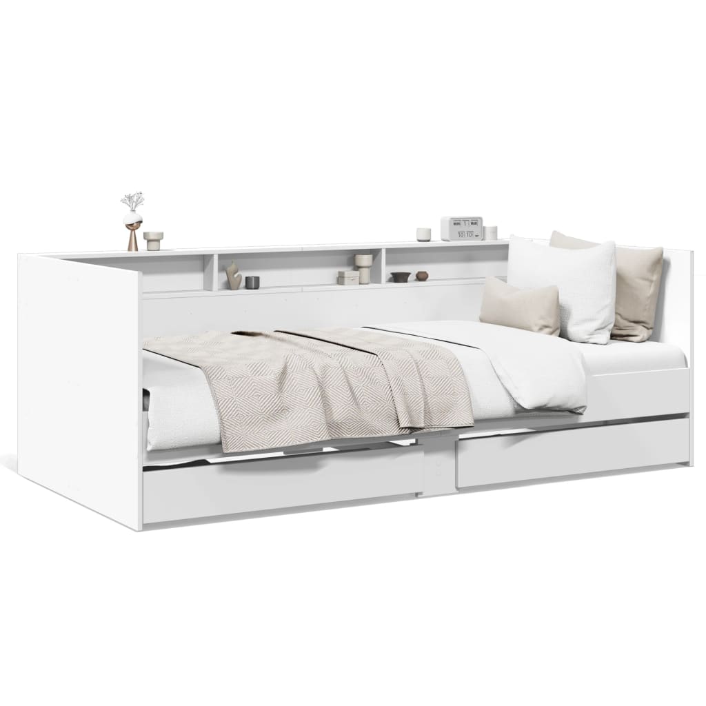 Daybed with Drawers without Mattress White 75x190 cm Small Single