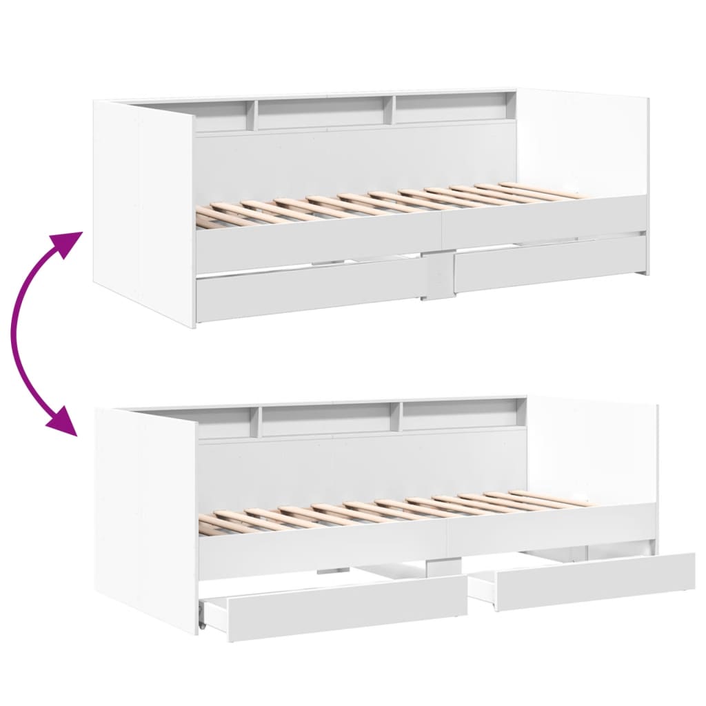 Daybed with Drawers without Mattress White 75x190 cm Small Single